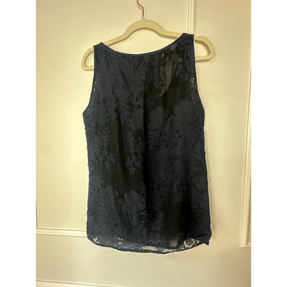 Tory Burch Navy Blue Silk Floral Textured Top Size 12 - Picture 3 of 6